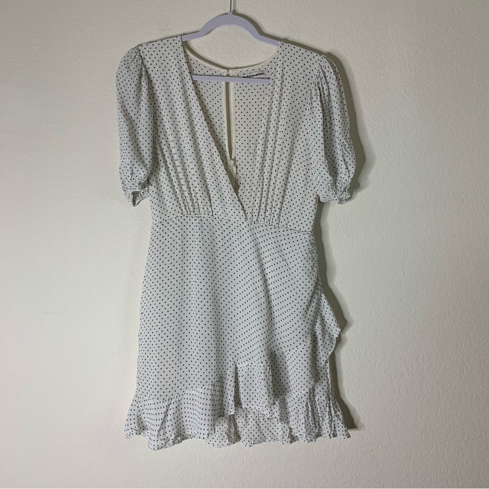 Reformation Womens Alcott short sleeve mini dress white black polka dot 12